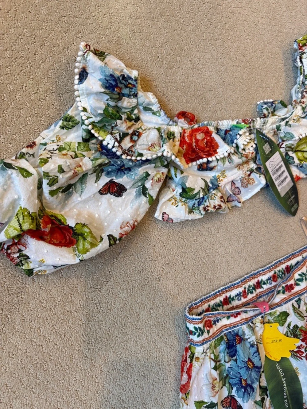 FARM Rio Floral Tiered 2 piece Maxi skirt and top in Pink, Green, White, Blue - Picture 3 of 6